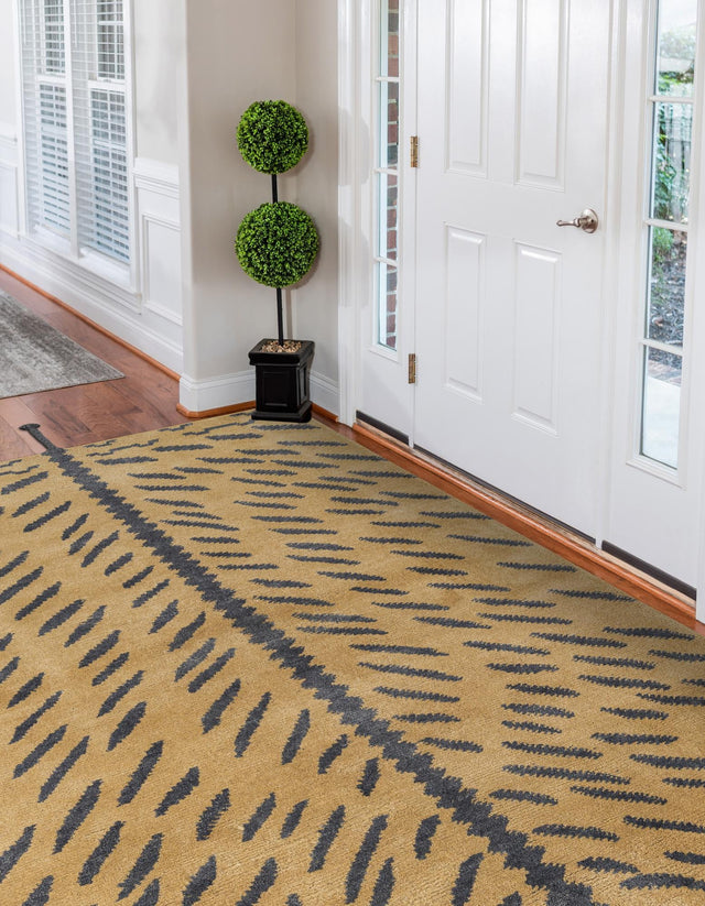 Tan 5' x 6' 6 Gabbeh Rectangle Area Rug 100% Polyester (Space-Dyed Yarn) Stylish Contemporary Carpet for Home Interior Design for Sale at Rug Engine