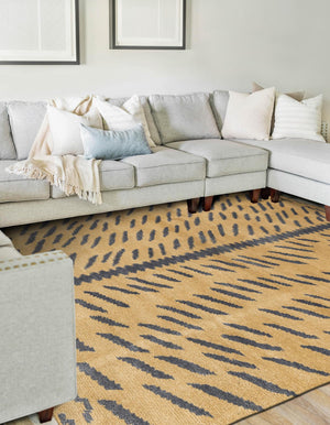 Tan 5' x 6' 6 Gabbeh Rectangle Area Rug 100% Polyester (Space-Dyed Yarn) Stylish Contemporary Carpet for Home Interior Design for Sale at Rug Engine