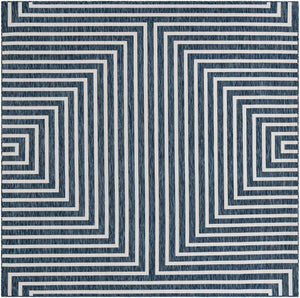 Blue 10' x 10' Outdoor Modern Square Area Rug Weather Resistant for Patio, Deck, Terrace, Balcony, Porch 100% Polypropylene Modern Outside Carpet for Sale at Rug Engine
