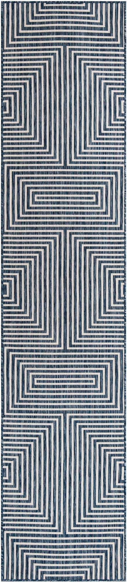 Blue 2' 7 x 12' Outdoor Modern Runner Area Rug Weather Resistant for Patio, Deck, Terrace, Balcony, Porch 100% Polypropylene Modern Outside Carpet for Sale at Rug Engine