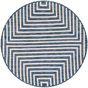 Blue 3' 1 x 3' 1 Outdoor Modern Round Area Rug Weather Resistant for Patio, Deck, Terrace, Balcony, Porch 100% Polypropylene Modern Outside Carpet for Sale at Rug Engine