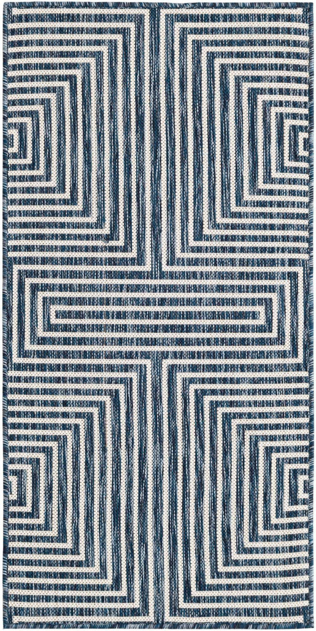 Blue 2' x 4' 1 Outdoor Modern Runner Area Rug Weather Resistant for Patio, Deck, Terrace, Balcony, Porch 100% Polypropylene Modern Outside Carpet for Sale at Rug Engine