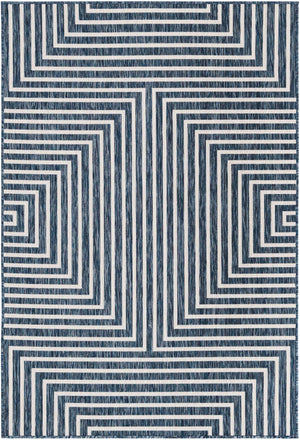 Blue 4' 1 x 6' 1 Outdoor Modern Rectangle Area Rug Weather Resistant for Patio, Deck, Terrace, Balcony, Porch 100% Polypropylene Modern Outside Carpet for Sale at Rug Engine