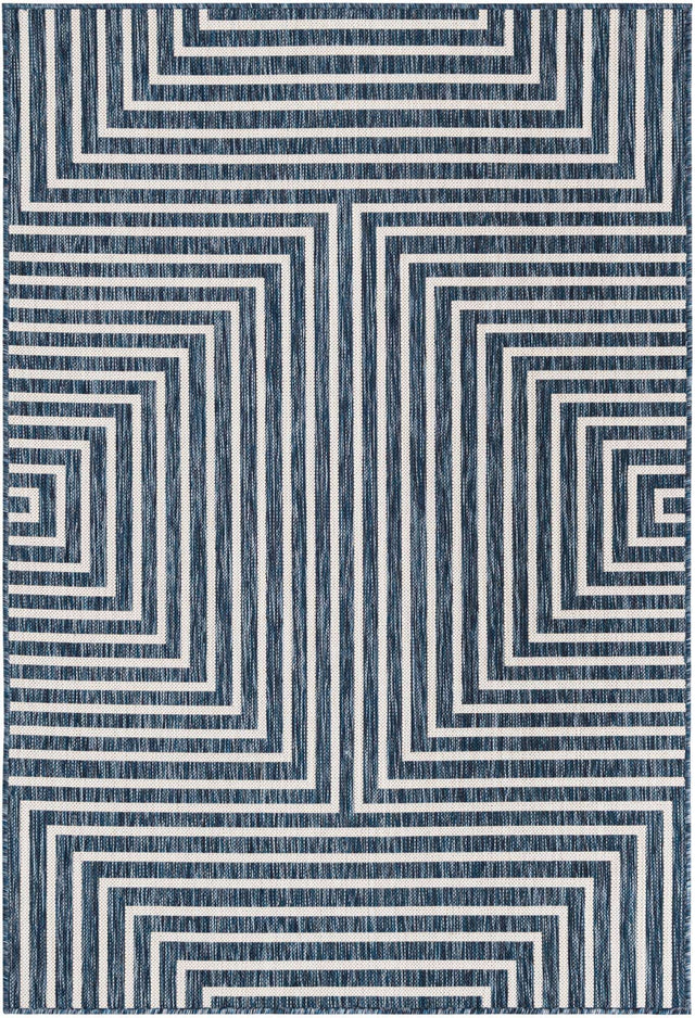 Blue 4' 1 x 6' 1 Outdoor Modern Rectangle Area Rug Weather Resistant for Patio, Deck, Terrace, Balcony, Porch 100% Polypropylene Modern Outside Carpet for Sale at Rug Engine