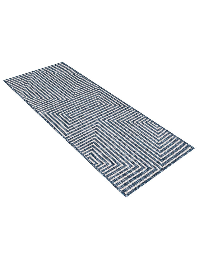Blue 2' x 5' 3 Outdoor Modern Runner Area Rug Weather Resistant for Patio, Deck, Terrace, Balcony, Porch 100% Polypropylene Modern Outside Carpet for Sale at Rug Engine