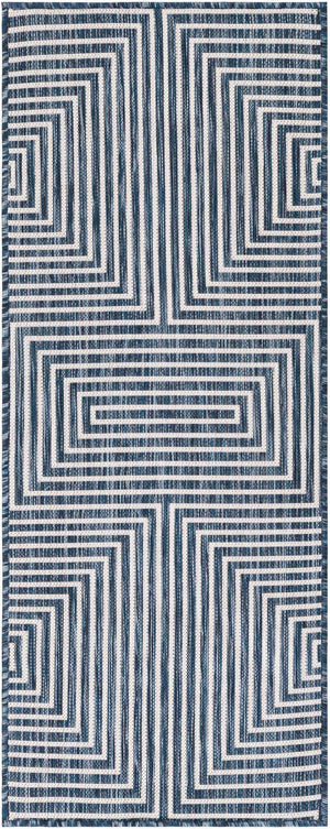Blue 2' x 5' 3 Outdoor Modern Runner Area Rug Weather Resistant for Patio, Deck, Terrace, Balcony, Porch 100% Polypropylene Modern Outside Carpet for Sale at Rug Engine