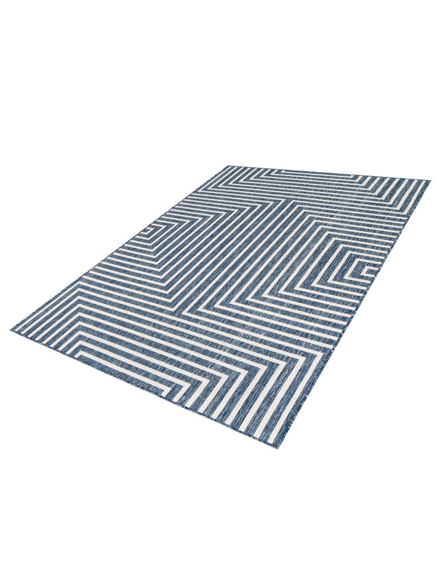 Blue 5' 3 x 7' 1 Outdoor Modern Rectangle Area Rug Weather Resistant for Patio, Deck, Terrace, Balcony, Porch 100% Polypropylene Modern Outside Carpet for Sale at Rug Engine