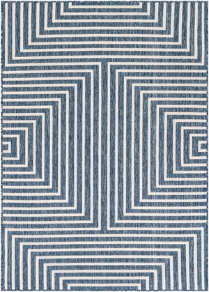 Blue 5' 3 x 7' 1 Outdoor Modern Rectangle Area Rug Weather Resistant for Patio, Deck, Terrace, Balcony, Porch 100% Polypropylene Modern Outside Carpet for Sale at Rug Engine