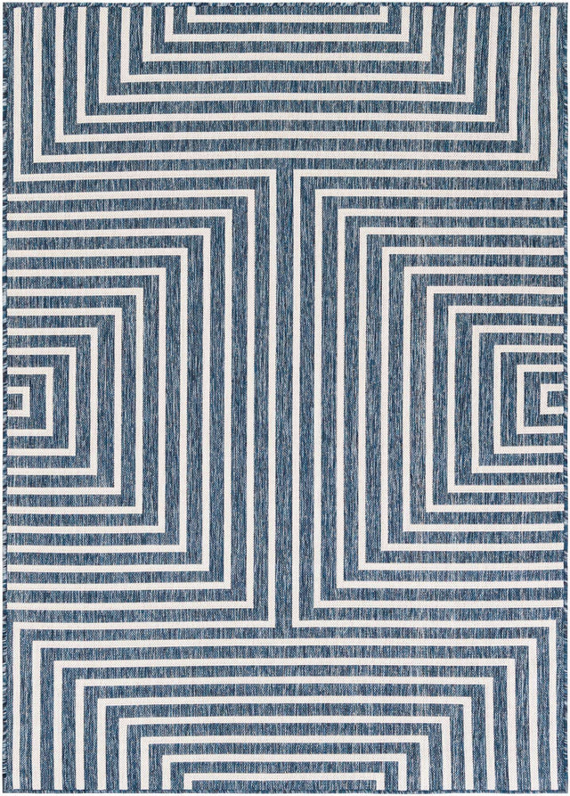 Blue 5' 3 x 7' 1 Outdoor Modern Rectangle Area Rug Weather Resistant for Patio, Deck, Terrace, Balcony, Porch 100% Polypropylene Modern Outside Carpet for Sale at Rug Engine