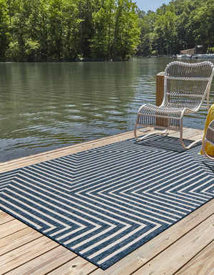 Blue 9' x 12' Outdoor Modern Rectangle Area Rug Weather Resistant for Patio, Deck, Terrace, Balcony, Porch 100% Polypropylene Modern Outside Carpet for Sale at Rug Engine