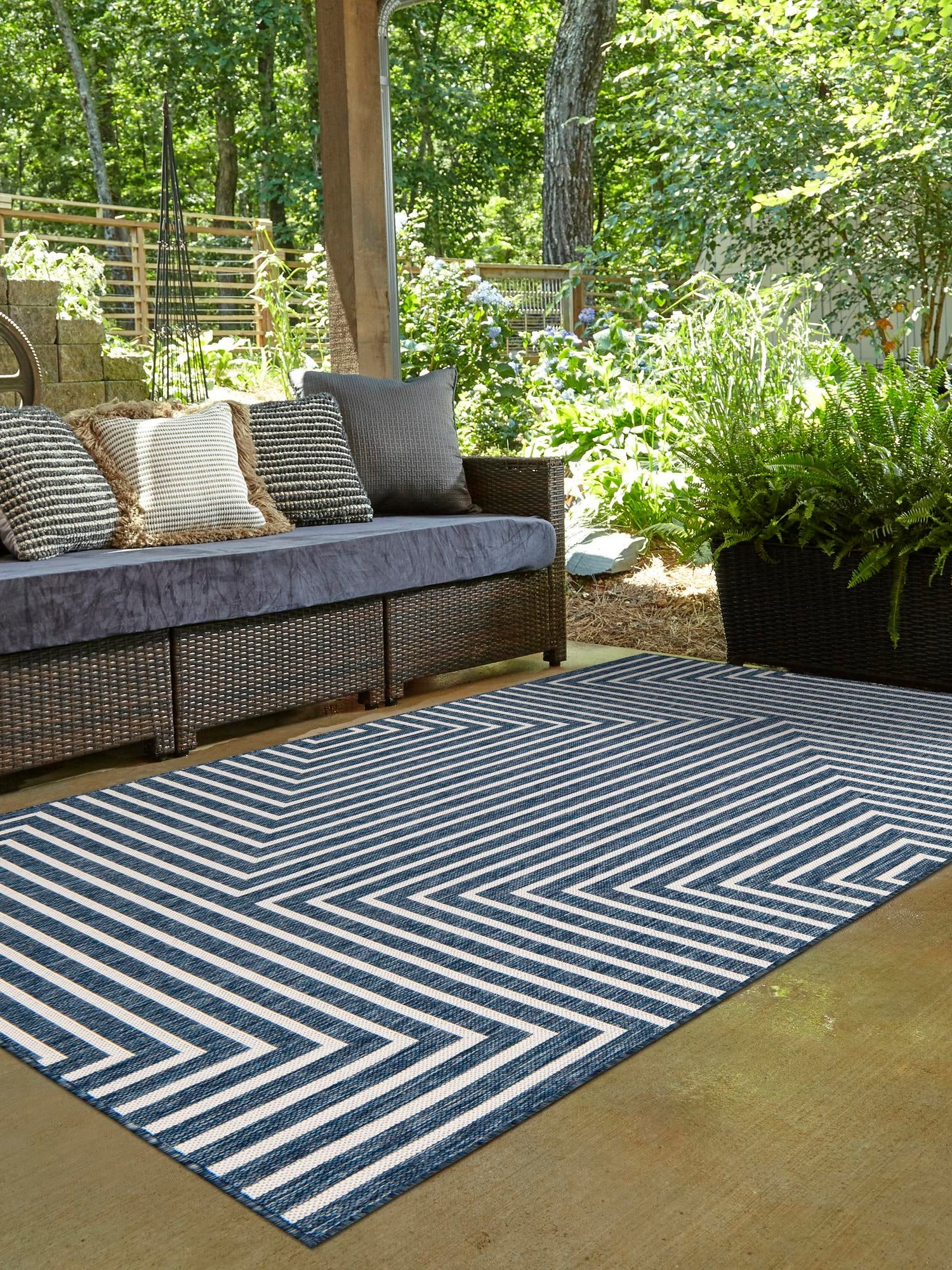 Blue 6' 1 x 9' Outdoor Modern Rectangle Area Rug Weather Resistant for Patio, Deck, Terrace, Balcony, Porch 100% Polypropylene Modern Outside Carpet for Sale at Rug Engine