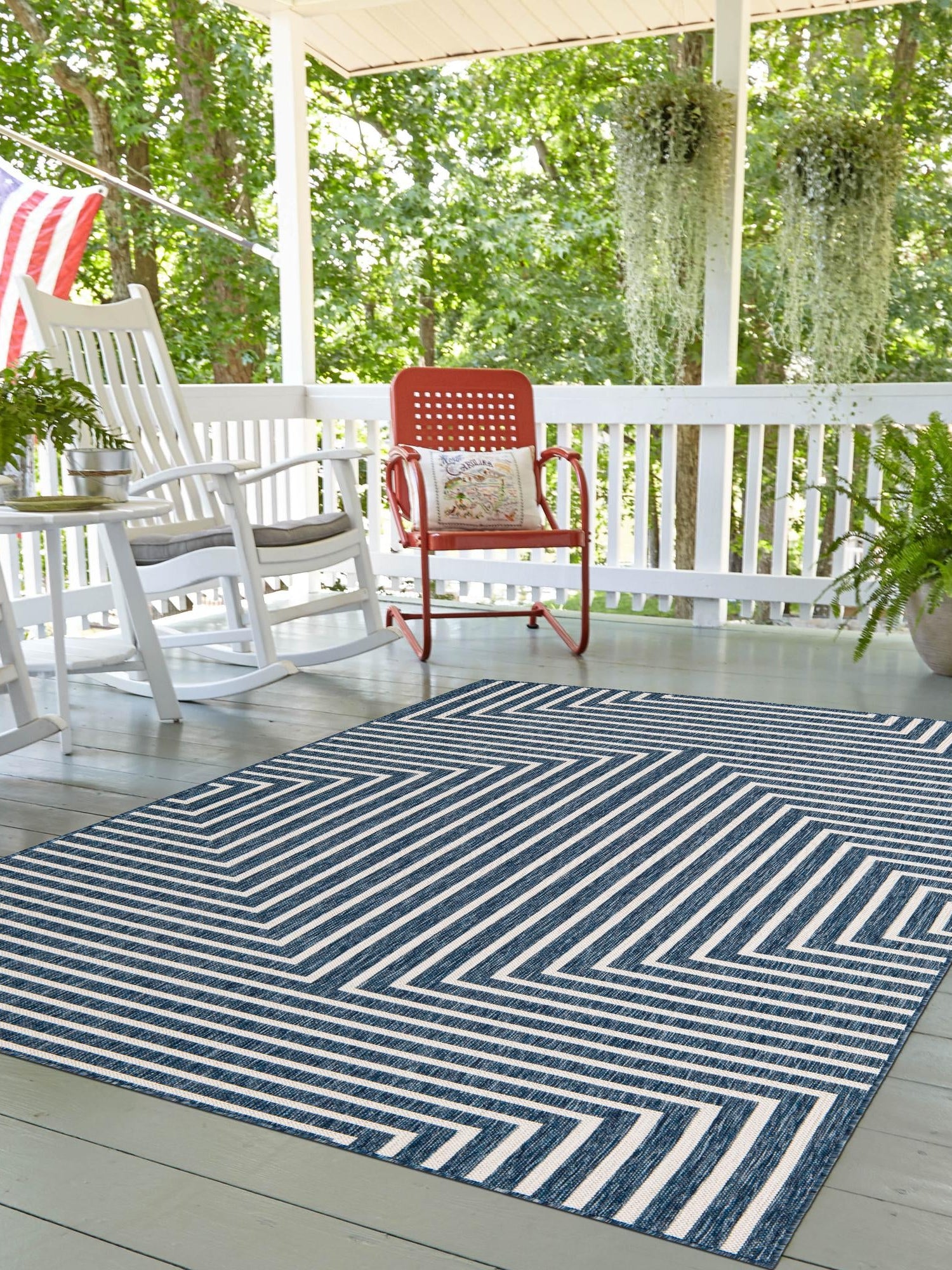 Blue 6' 1 x 9' Outdoor Modern Rectangle Area Rug Weather Resistant for Patio, Deck, Terrace, Balcony, Porch 100% Polypropylene Modern Outside Carpet for Sale at Rug Engine