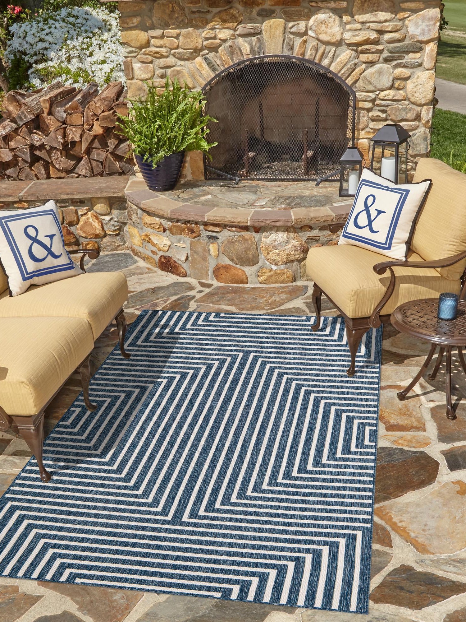 Blue 6' 1 x 9' Outdoor Modern Rectangle Area Rug Weather Resistant for Patio, Deck, Terrace, Balcony, Porch 100% Polypropylene Modern Outside Carpet for Sale at Rug Engine