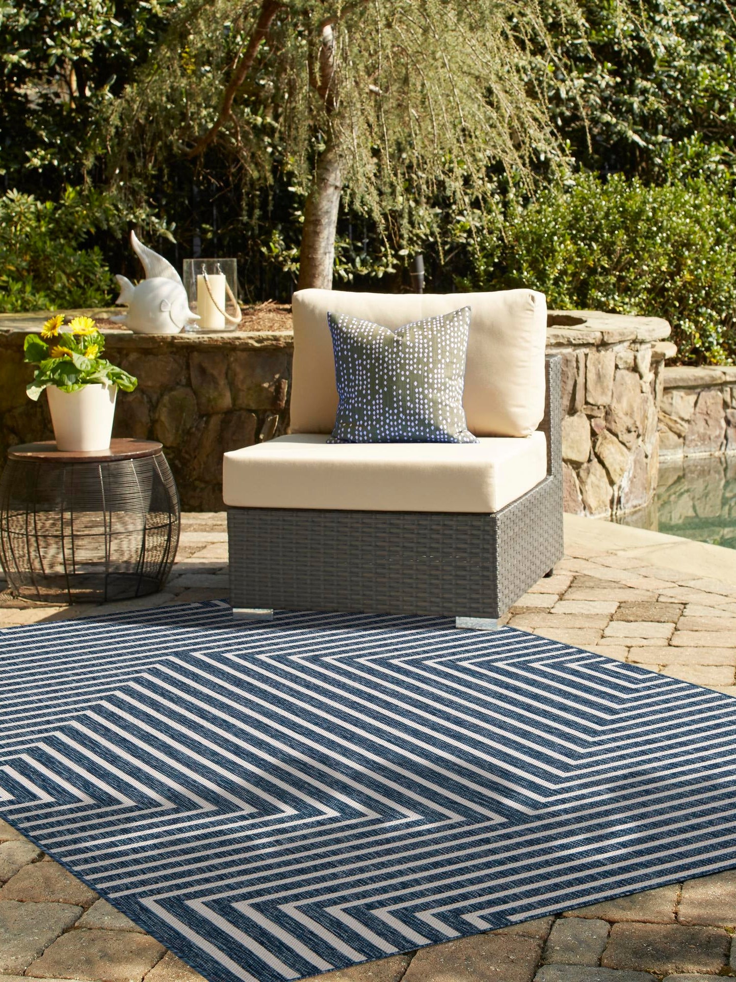 Blue 6' 1 x 9' Outdoor Modern Rectangle Area Rug Weather Resistant for Patio, Deck, Terrace, Balcony, Porch 100% Polypropylene Modern Outside Carpet for Sale at Rug Engine