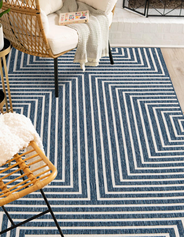 Blue 5' 3 x 7' 1 Outdoor Modern Rectangle Area Rug Weather Resistant for Patio, Deck, Terrace, Balcony, Porch 100% Polypropylene Modern Outside Carpet for Sale at Rug Engine