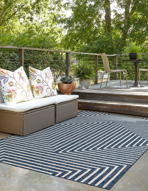 Blue 4' 1 x 6' 1 Outdoor Modern Rectangle Area Rug Weather Resistant for Patio, Deck, Terrace, Balcony, Porch 100% Polypropylene Modern Outside Carpet for Sale at Rug Engine