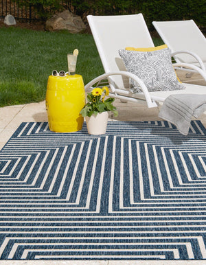 Blue 5' 3 x 7' 1 Outdoor Modern Rectangle Area Rug Weather Resistant for Patio, Deck, Terrace, Balcony, Porch 100% Polypropylene Modern Outside Carpet for Sale at Rug Engine