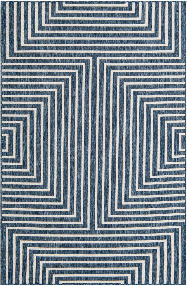 Blue 5' 3 x 8' Outdoor Modern Rectangle Area Rug Weather Resistant for Patio, Deck, Terrace, Balcony, Porch 100% Polypropylene Modern Outside Carpet for Sale at Rug Engine