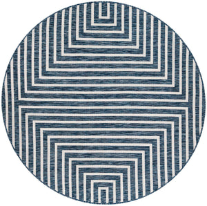 Blue 6' 1 x 6' 1 Outdoor Modern Round Area Rug Weather Resistant for Patio, Deck, Terrace, Balcony, Porch 100% Polypropylene Modern Outside Carpet for Sale at Rug Engine