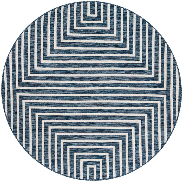 Blue 6' 1 x 6' 1 Outdoor Modern Round Area Rug Weather Resistant for Patio, Deck, Terrace, Balcony, Porch 100% Polypropylene Modern Outside Carpet for Sale at Rug Engine