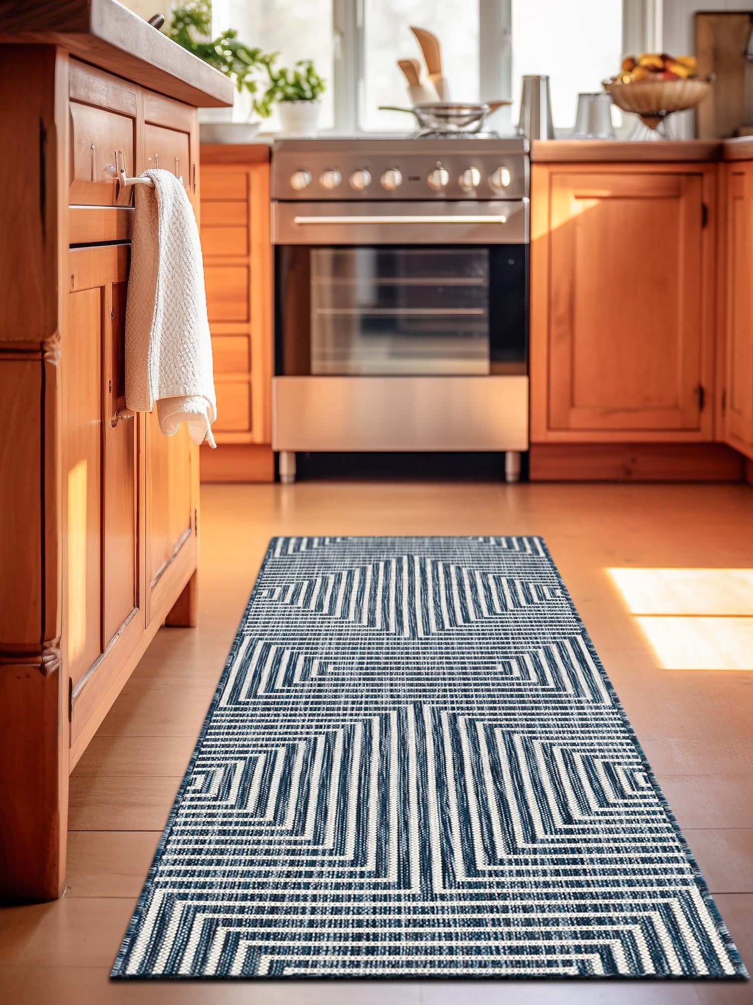 Blue 2' x 6' 1 Outdoor Modern Runner Area Rug Weather Resistant for Patio, Deck, Terrace, Balcony, Porch 100% Polypropylene Modern Outside Carpet for Sale at Rug Engine