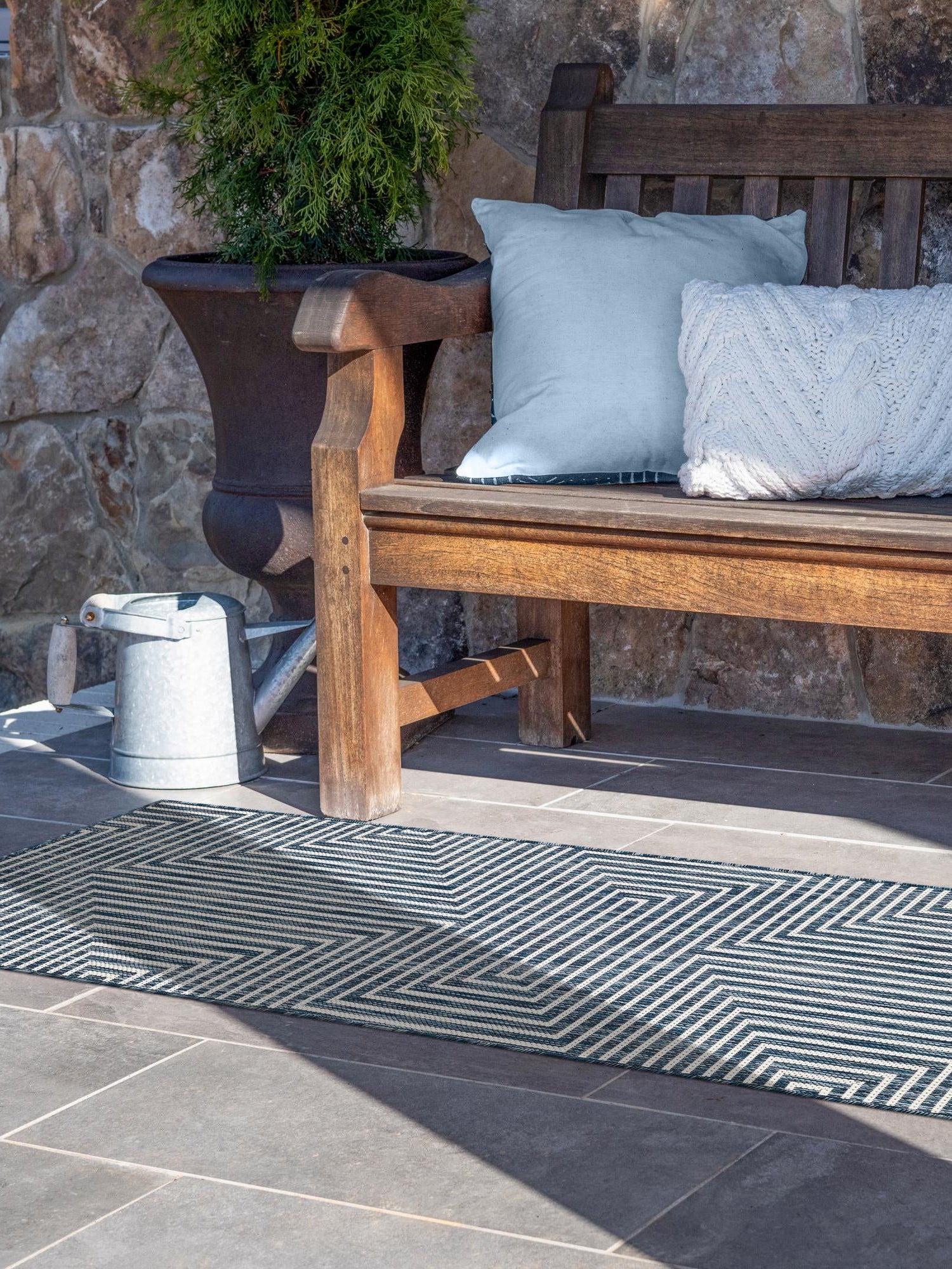 Blue 2' x 4' 1 Outdoor Modern Runner Area Rug Weather Resistant for Patio, Deck, Terrace, Balcony, Porch 100% Polypropylene Modern Outside Carpet for Sale at Rug Engine
