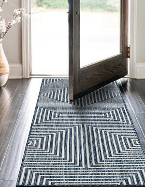 Blue 2' x 8' Outdoor Modern Runner Area Rug Weather Resistant for Patio, Deck, Terrace, Balcony, Porch 100% Polypropylene Modern Outside Carpet for Sale at Rug Engine