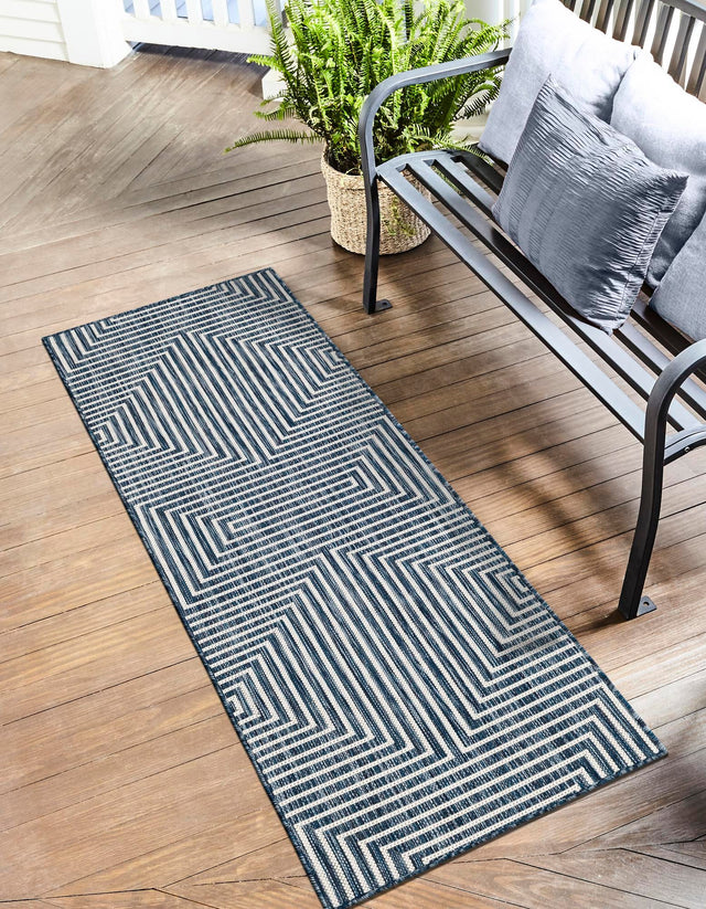 Blue 2' x 4' 1 Outdoor Modern Runner Area Rug Weather Resistant for Patio, Deck, Terrace, Balcony, Porch 100% Polypropylene Modern Outside Carpet for Sale at Rug Engine