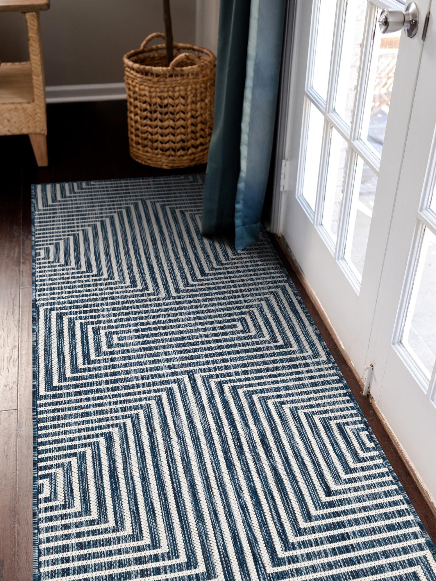 Blue 2' x 6' 1 Outdoor Modern Runner Area Rug Weather Resistant for Patio, Deck, Terrace, Balcony, Porch 100% Polypropylene Modern Outside Carpet for Sale at Rug Engine