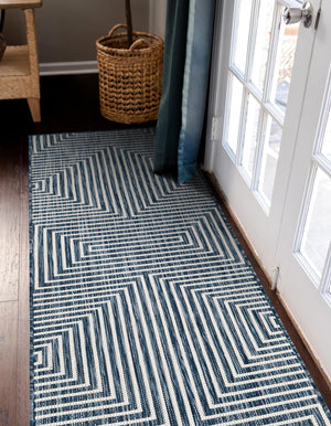 Blue 2' x 6' 1 Outdoor Modern Runner Area Rug Weather Resistant for Patio, Deck, Terrace, Balcony, Porch 100% Polypropylene Modern Outside Carpet for Sale at Rug Engine
