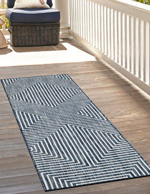 Blue 2' x 5' 3 Outdoor Modern Runner Area Rug Weather Resistant for Patio, Deck, Terrace, Balcony, Porch 100% Polypropylene Modern Outside Carpet for Sale at Rug Engine