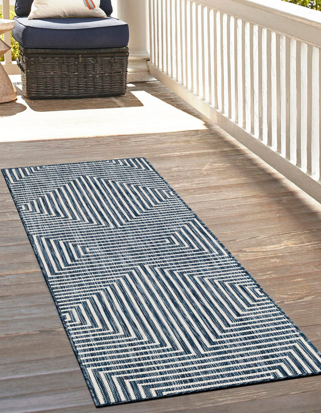 Blue 2' x 5' 3 Outdoor Modern Runner Area Rug Weather Resistant for Patio, Deck, Terrace, Balcony, Porch 100% Polypropylene Modern Outside Carpet for Sale at Rug Engine