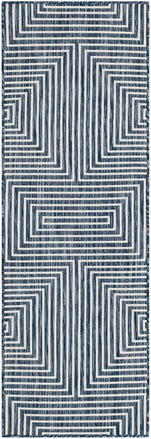 Blue 2' x 6' 1 Outdoor Modern Runner Area Rug Weather Resistant for Patio, Deck, Terrace, Balcony, Porch 100% Polypropylene Modern Outside Carpet for Sale at Rug Engine