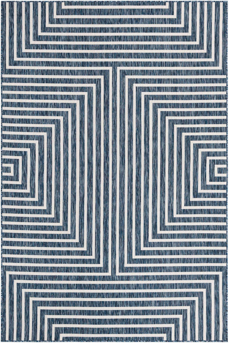 Blue 6' 1 x 9' Outdoor Modern Rectangle Rug