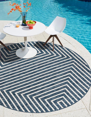 Blue 12' x 12' Outdoor Modern Round Area Rug Weather Resistant for Patio, Deck, Terrace, Balcony, Porch 100% Polypropylene Modern Outside Carpet for Sale at Rug Engine