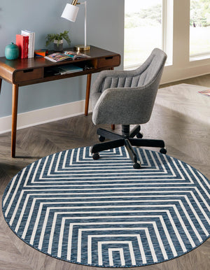Blue 3' 1 x 3' 1 Outdoor Modern Round Area Rug Weather Resistant for Patio, Deck, Terrace, Balcony, Porch 100% Polypropylene Modern Outside Carpet for Sale at Rug Engine