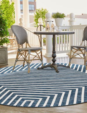 Blue 3' 1 x 3' 1 Outdoor Modern Round Area Rug Weather Resistant for Patio, Deck, Terrace, Balcony, Porch 100% Polypropylene Modern Outside Carpet for Sale at Rug Engine