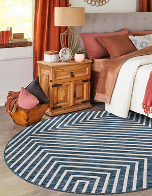 Blue 3' 1 x 3' 1 Outdoor Modern Round Area Rug Weather Resistant for Patio, Deck, Terrace, Balcony, Porch 100% Polypropylene Modern Outside Carpet for Sale at Rug Engine