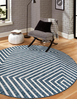 Blue 3' 1 x 3' 1 Outdoor Modern Round Area Rug Weather Resistant for Patio, Deck, Terrace, Balcony, Porch 100% Polypropylene Modern Outside Carpet for Sale at Rug Engine