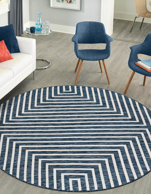 Blue 6' 1 x 6' 1 Outdoor Modern Round Area Rug Weather Resistant for Patio, Deck, Terrace, Balcony, Porch 100% Polypropylene Modern Outside Carpet for Sale at Rug Engine