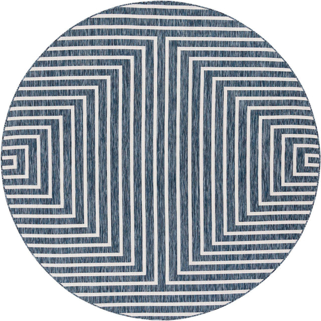 Blue 7' 10 x 7' 10 Outdoor Modern Round Area Rug Weather Resistant for Patio, Deck, Terrace, Balcony, Porch 100% Polypropylene Modern Outside Carpet for Sale at Rug Engine
