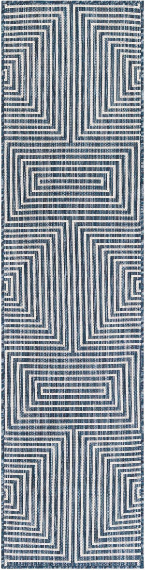 Blue 2' x 8' Outdoor Modern Runner Area Rug Weather Resistant for Patio, Deck, Terrace, Balcony, Porch 100% Polypropylene Modern Outside Carpet for Sale at Rug Engine