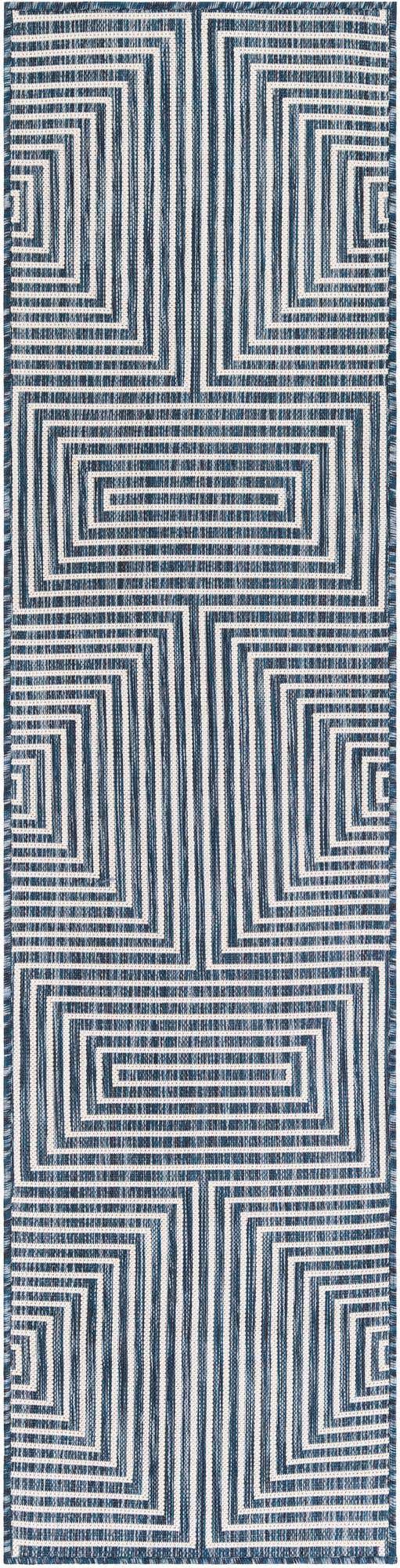 Blue 2' x 8' Outdoor Modern Runner Area Rug Weather Resistant for Patio, Deck, Terrace, Balcony, Porch 100% Polypropylene Modern Outside Carpet for Sale at Rug Engine