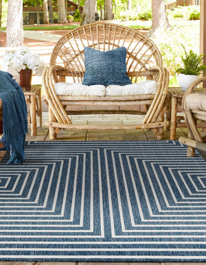 Blue 7' 10 x 7' 10 Outdoor Modern Square Area Rug Weather Resistant for Patio, Deck, Terrace, Balcony, Porch 100% Polypropylene Modern Outside Carpet for Sale at Rug Engine