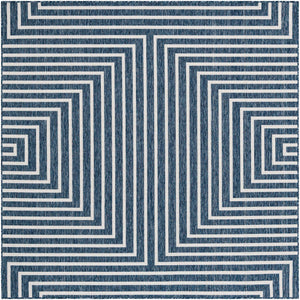 Blue 7' 10 x 7' 10 Outdoor Modern Square Area Rug Weather Resistant for Patio, Deck, Terrace, Balcony, Porch 100% Polypropylene Modern Outside Carpet for Sale at Rug Engine