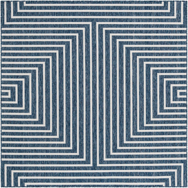 Blue 7' 10 x 7' 10 Outdoor Modern Square Area Rug Weather Resistant for Patio, Deck, Terrace, Balcony, Porch 100% Polypropylene Modern Outside Carpet for Sale at Rug Engine