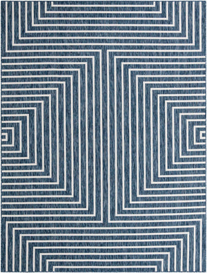 Blue 9' x 12' Outdoor Modern Rectangle Area Rug Weather Resistant for Patio, Deck, Terrace, Balcony, Porch 100% Polypropylene Modern Outside Carpet for Sale at Rug Engine