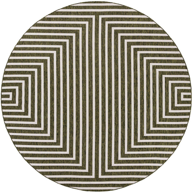 Green 10' x 10' Outdoor Modern Round Area Rug Weather Resistant for Patio, Deck, Terrace, Balcony, Porch 100% Polypropylene Modern Outside Carpet for Sale at Rug Engine