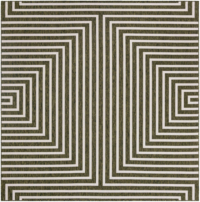 Green 10' x 10' Outdoor Modern Square Area Rug Weather Resistant for Patio, Deck, Terrace, Balcony, Porch 100% Polypropylene Modern Outside Carpet for Sale at Rug Engine