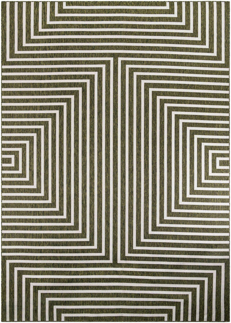 Green 10' x 14' 1 Outdoor Modern Rectangle Area Rug Weather Resistant for Patio, Deck, Terrace, Balcony, Porch 100% Polypropylene Modern Outside Carpet for Sale at Rug Engine